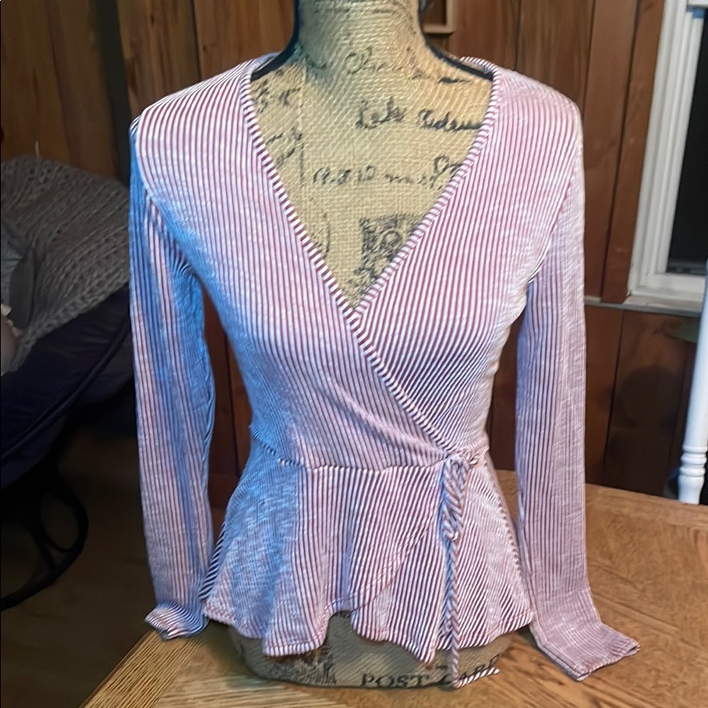 Caution to the Wind Striped V-Neck Wrap Top